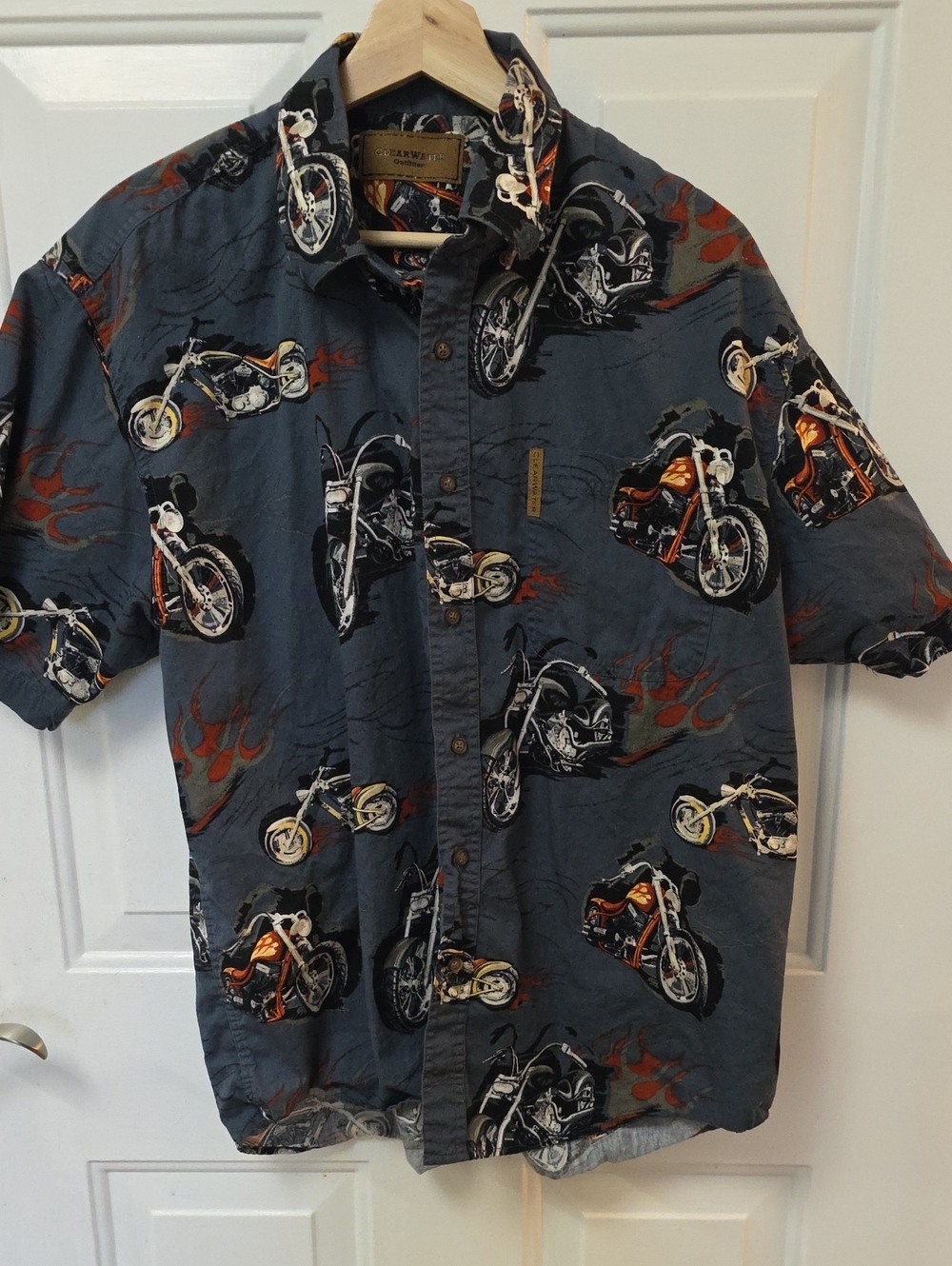 ClearWater Outfitters Men's Short-Sleeve Motorcycle Print Shirt - Slate Blue